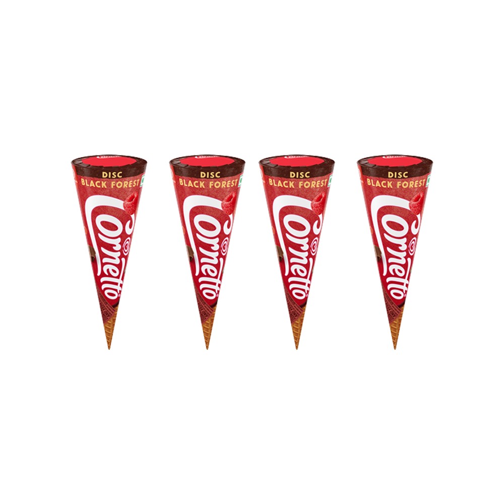 Kwality Walls Cornetto Black Forest Frozen Dessert Cone - Pack of 4