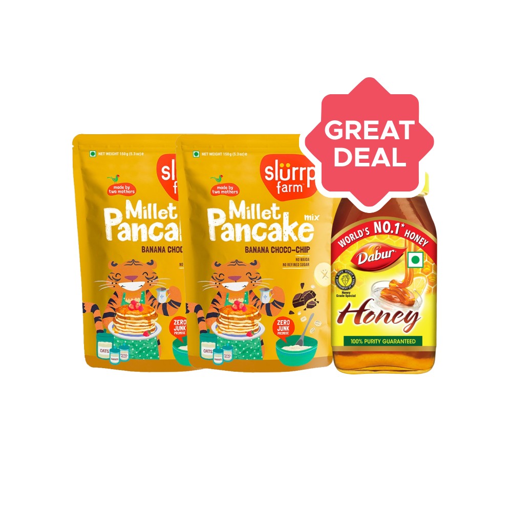 Picture of Slurrp Farm Banana Chocochip Pancake Mix x 2 + Dabur Honey - 100% Pure ...