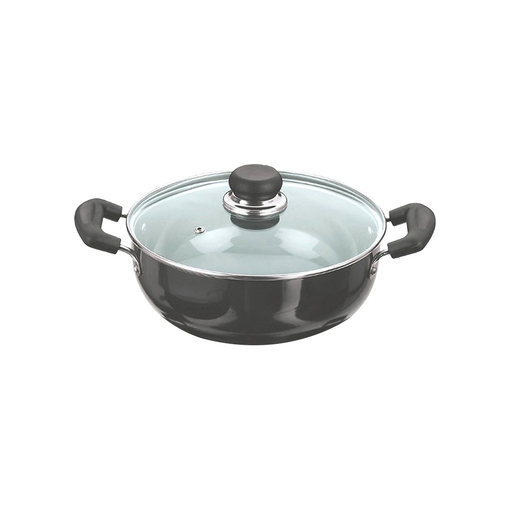 Vinod Black Pearl Deep Kadai – 2,1 L Wok Mit Glasdeckel, 3,25 Mm Stark, Für Gasherde