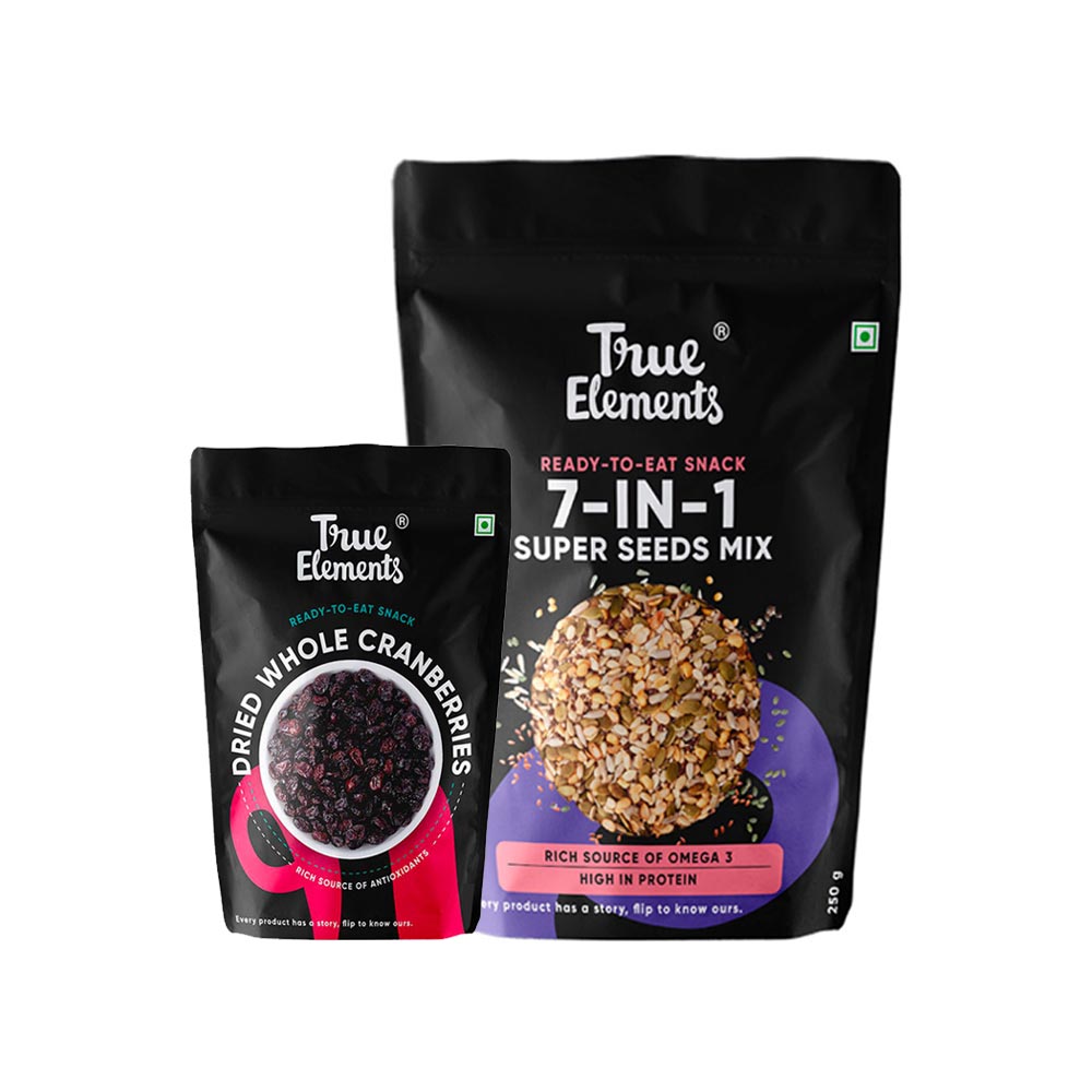 True Elements Whole Dried Cranberries + 7 in 1 Super Seeds and Nut Mix ...