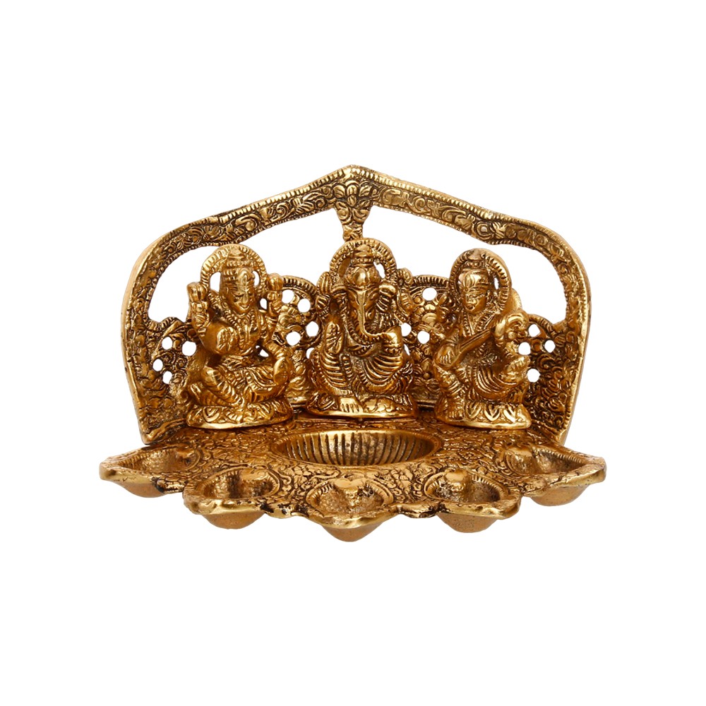 Buy GiftNagri Golden Metal Diwali Decorative Laxmi Ganesha Saraswati Sitting Diya Statue - Puja Diya- Lakshmi Ganesh Saraswati Showpiece Oil Lamp Diya Decoration Online at Low Prices in India