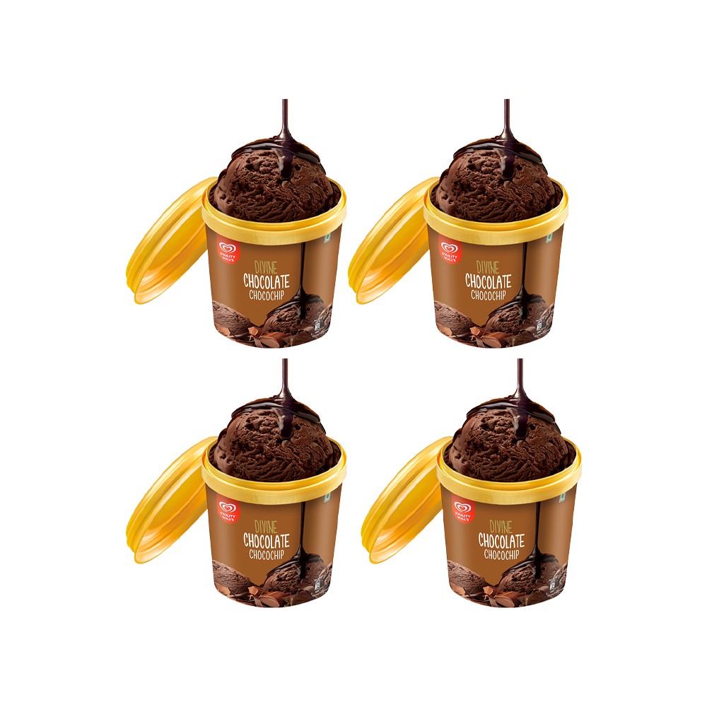 Kwality Walls Divine Chocolate Chocochip Frozen Dessert Cup - Pack of 4