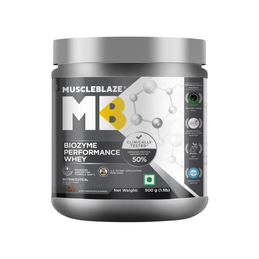 MuscleBlaze Biozyme Performance Whey Protein Powder Rich Chocolate ...