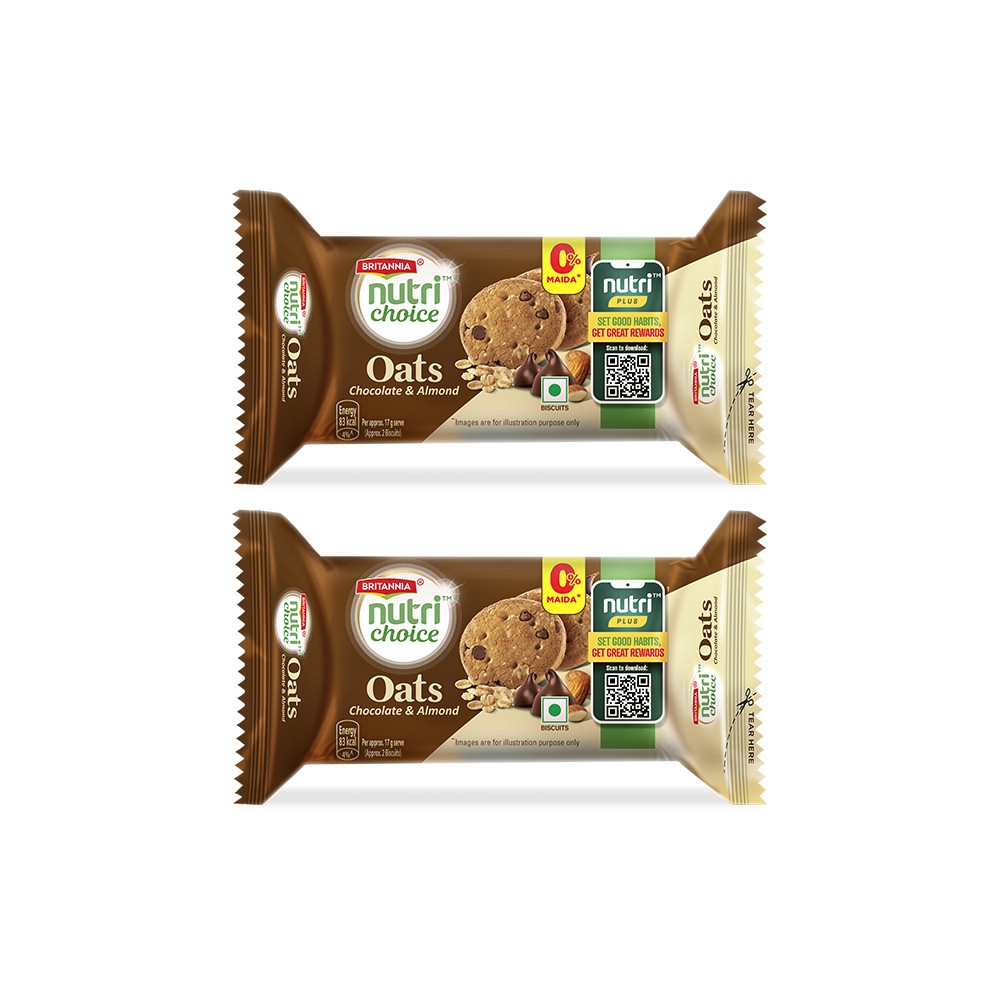 Britannia NutriChoice Nutrichoice Oats Chocolate & Almond Biscuit - Pack of 2