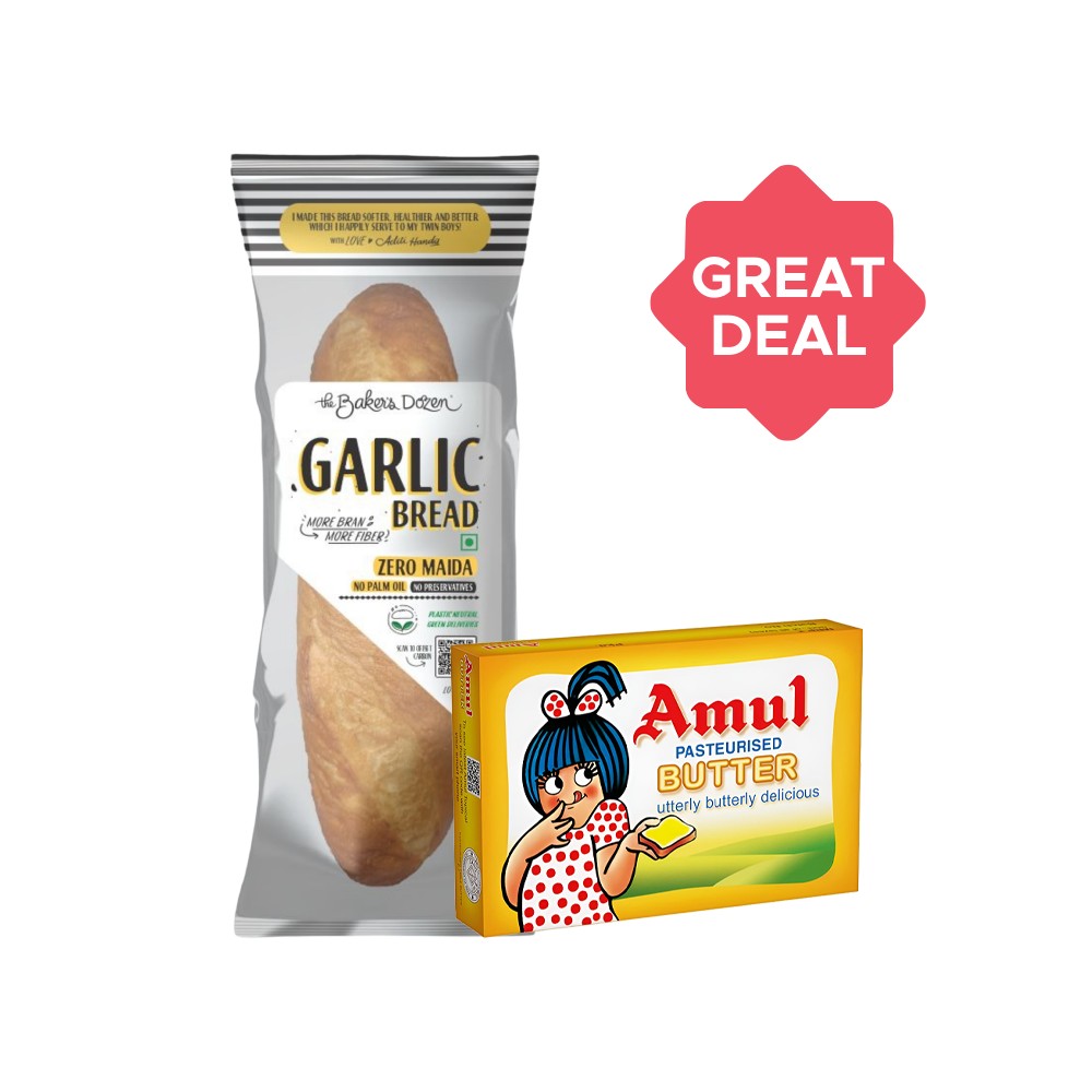 Amul Salted Butter + The Baker's Dozen Garlic Bread (Wholewheat) Combo ...