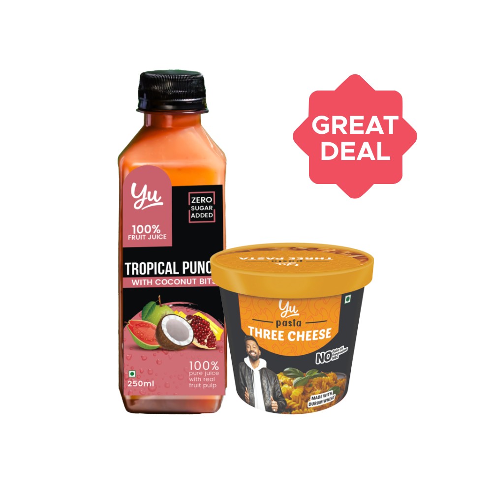 Yu Tropical Punch Fruit Juice With Coconut Bits + Three Cheese Instant ...