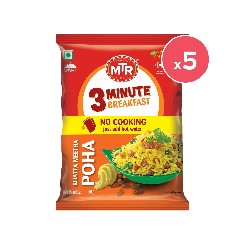MTR 3 Minute Khatta Meetha Poha Breakfast Mix - Pack of 5