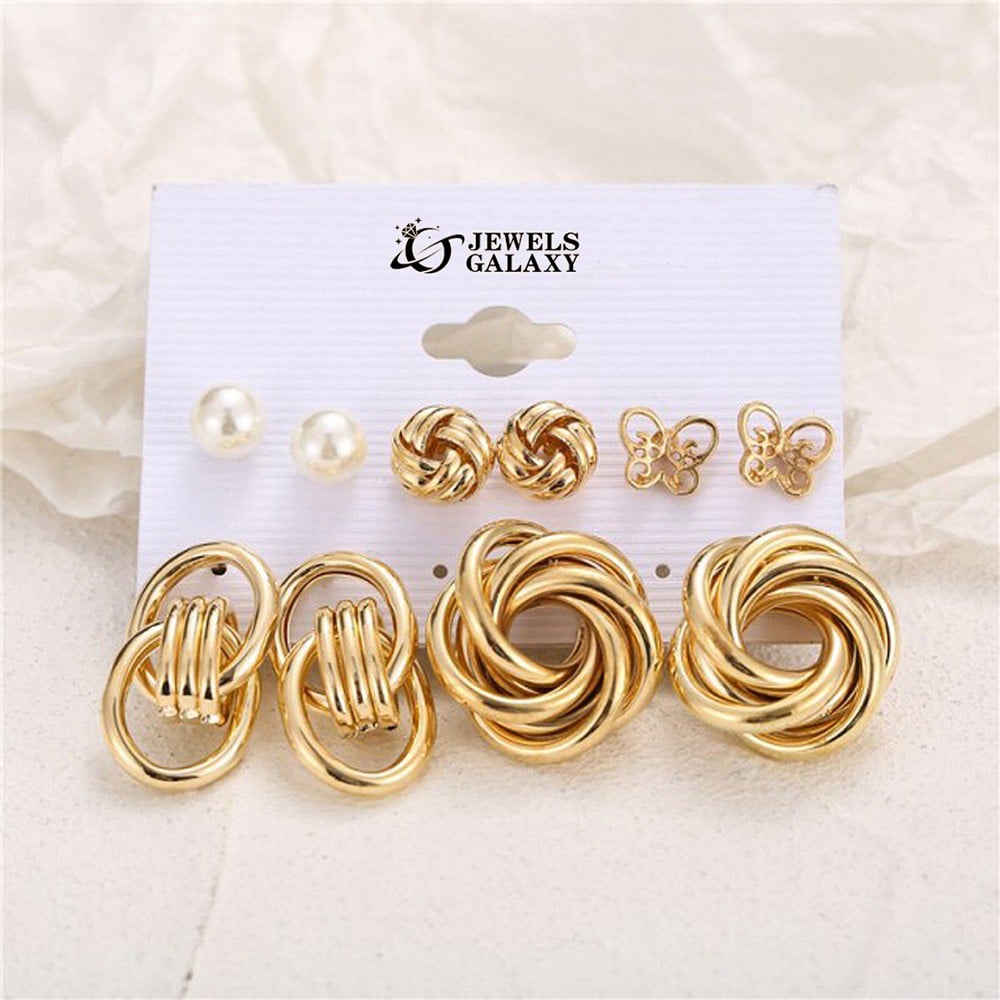 Jewels Galaxy Daily Wear Stud Earrings Sets (Golden) Price - Buy Online