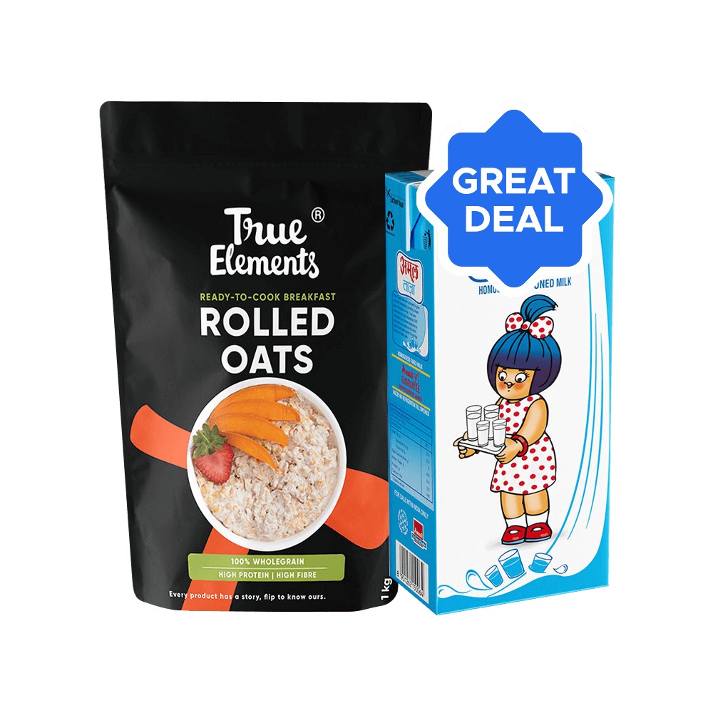 Amul Taaza Homogenised Toned Milk + True Elements 100% Wholegrain ...