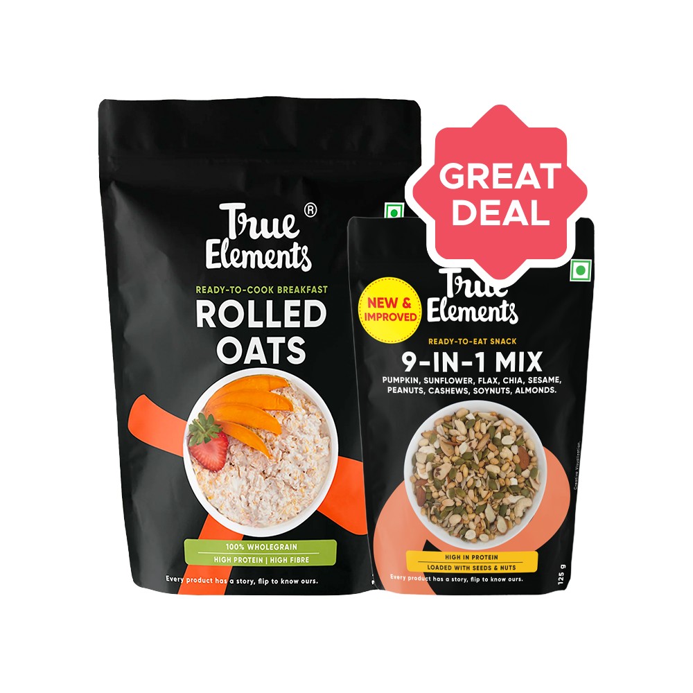 True Elements 100% Wholegrain Rolled Oats + 9-In-1 Trail Mix, Seeds ...