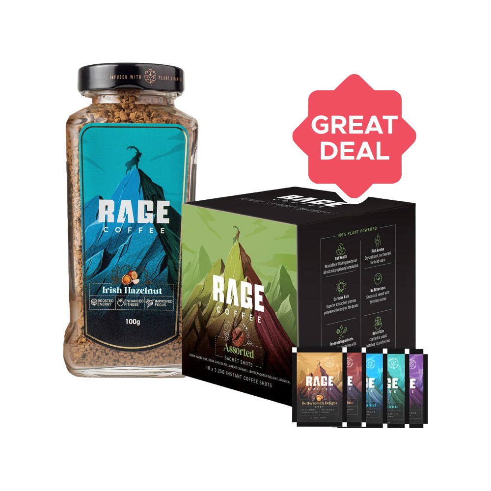 Rage Coffee Irish Hazelnut Instant Flavoured Coffee + Assorted Instant ...