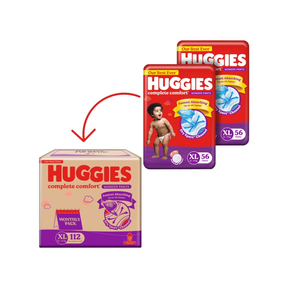 Huggies Complete Comfort Wonder Pants Monthly Pack Diaper (XL, 12-17 kg ...