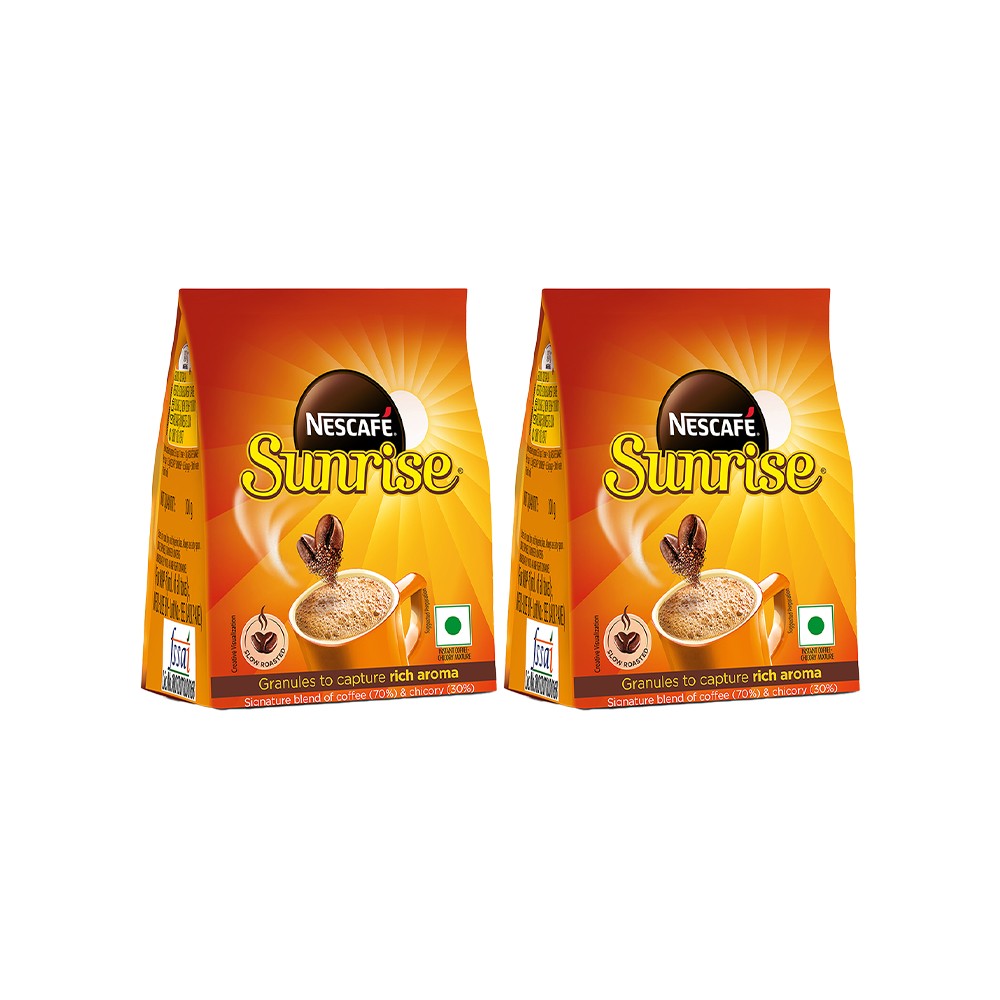 Nescafe Sunrise Instant Coffee Powder (Rich Aroma, Coffee-Chicory Mix) - Pack of 2