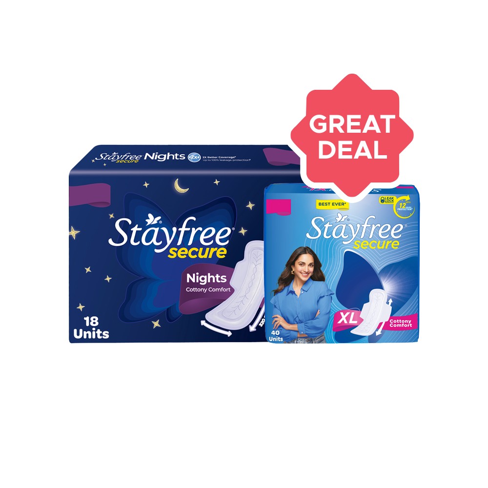 Stayfree Secure Nights Sanitary Pads + Secure Cottony Comfort Sanitary ...