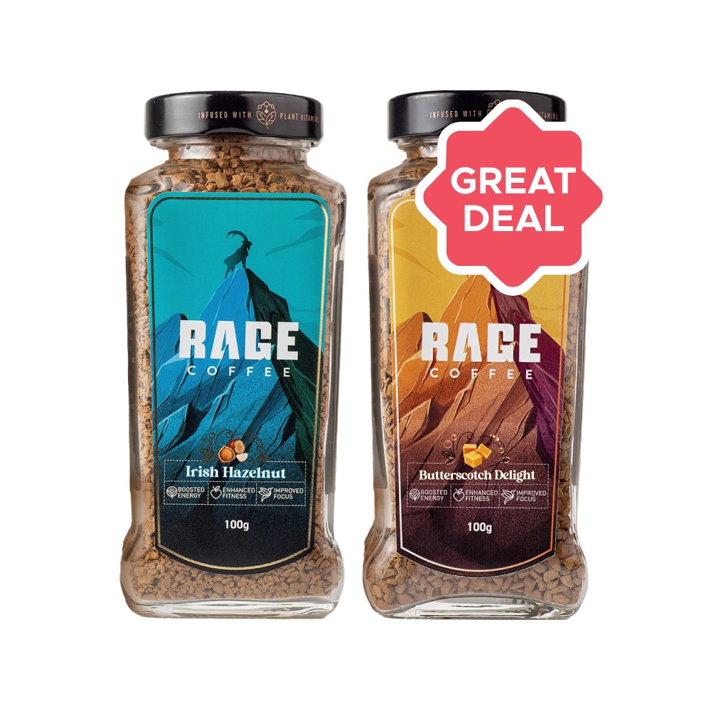 Rage Coffee Irish Hazelnut Instant Flavoured Coffee + Butterscotch ...