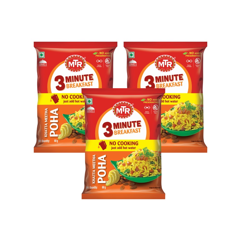 MTR 3 Minute Khatta Meetha Poha Breakfast Mix - Pack of 3