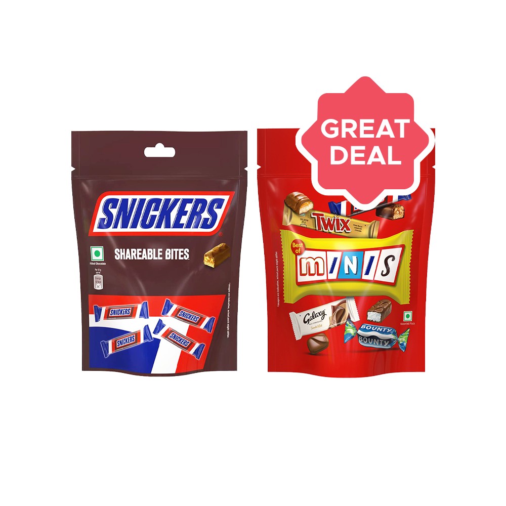Snickers Mini Assorted Snickers Shareable Bites Peanut Chocolate Pack + Mars Minis Assorted ...