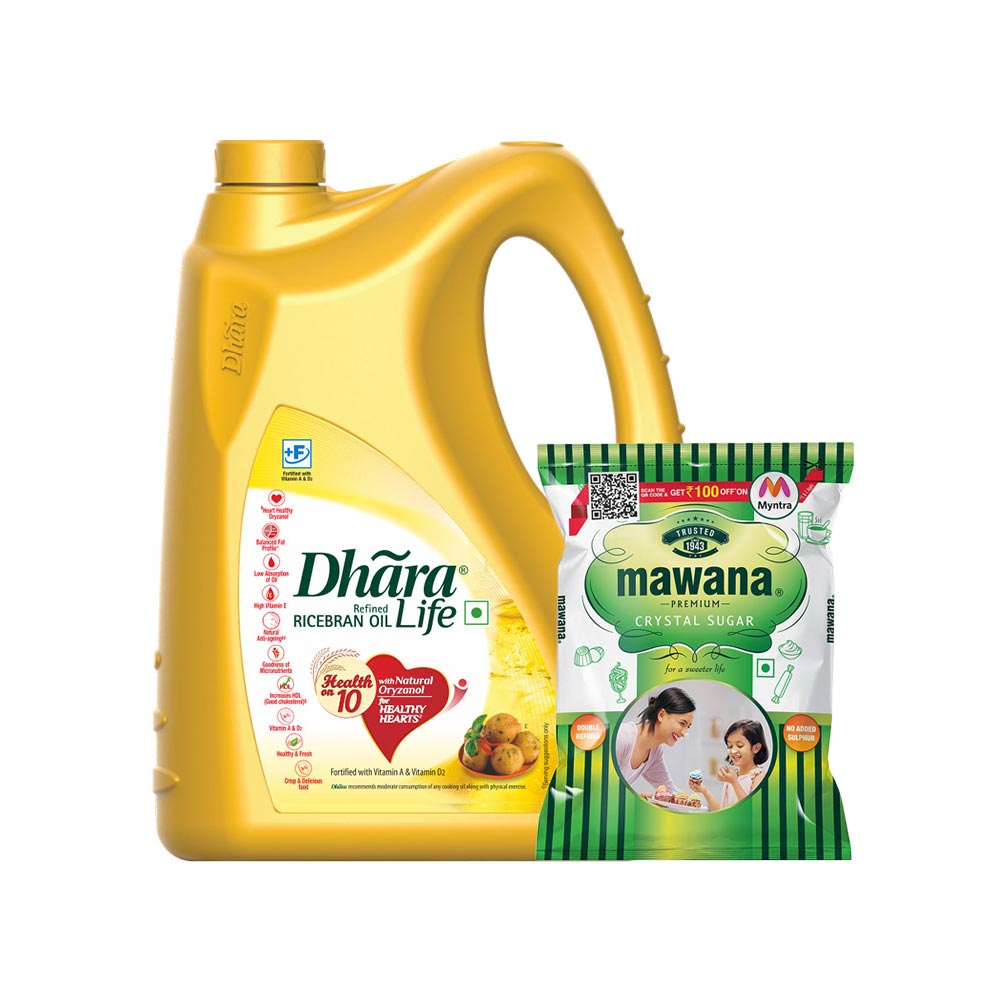 Mawana Premium Crystal Sulphurless Sugar + Dhara Life Refined Rice Bran ...