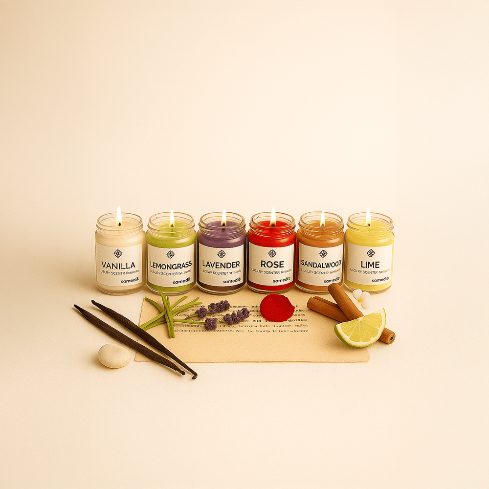 Scented Jar Candle (Rose, Vanilla, Lavender, Lime, Lemongrass