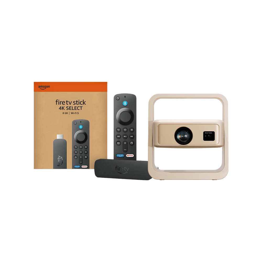 Wzatco Yuva Infinity 4k Ultra HD Projector (Cream) + Amazon Fire