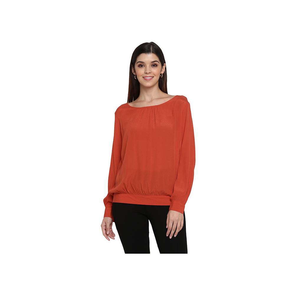 Mode By Red Tape Rayon Blend Blouse Top (Orange, S) Price - Buy