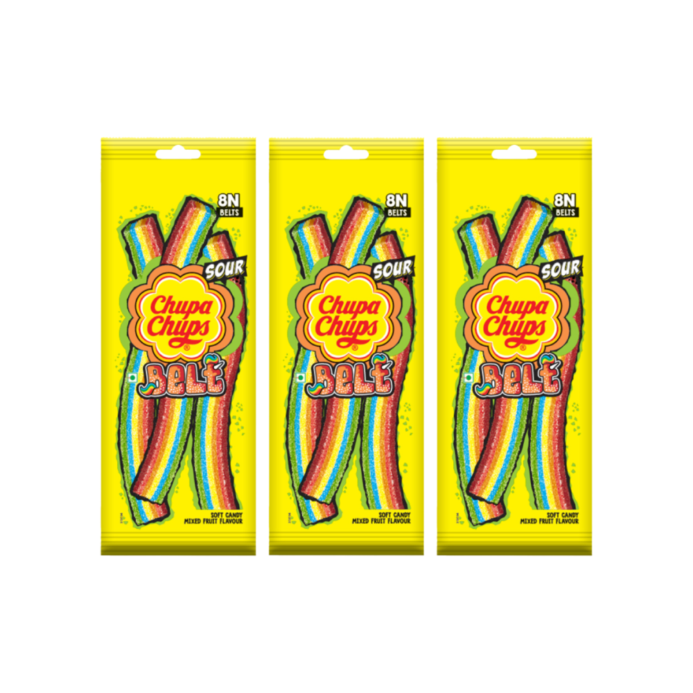 Chupa Chups Sour Belt Mixed Fruit Sour Candy - Pack of 3 Price
