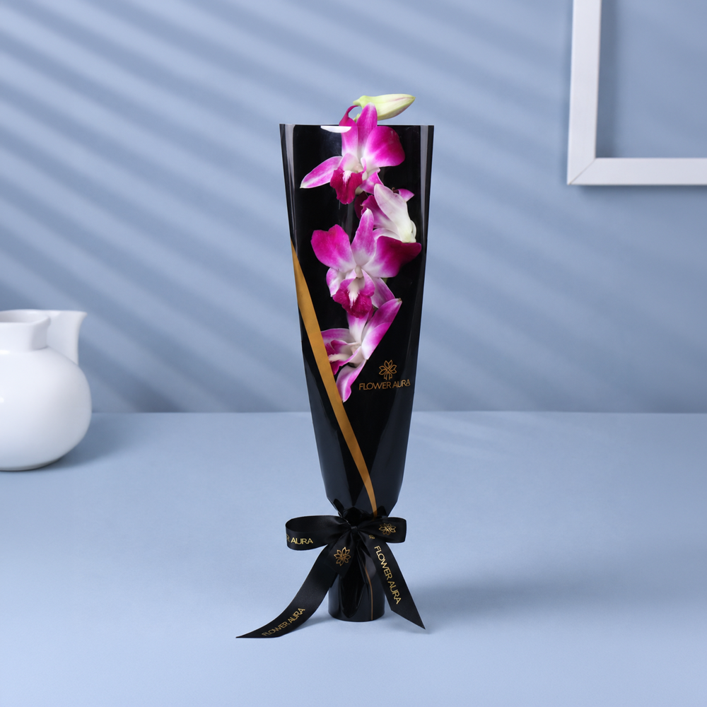 FlowerAura - Purple Orchid Single Flower Bouquet Price - Buy