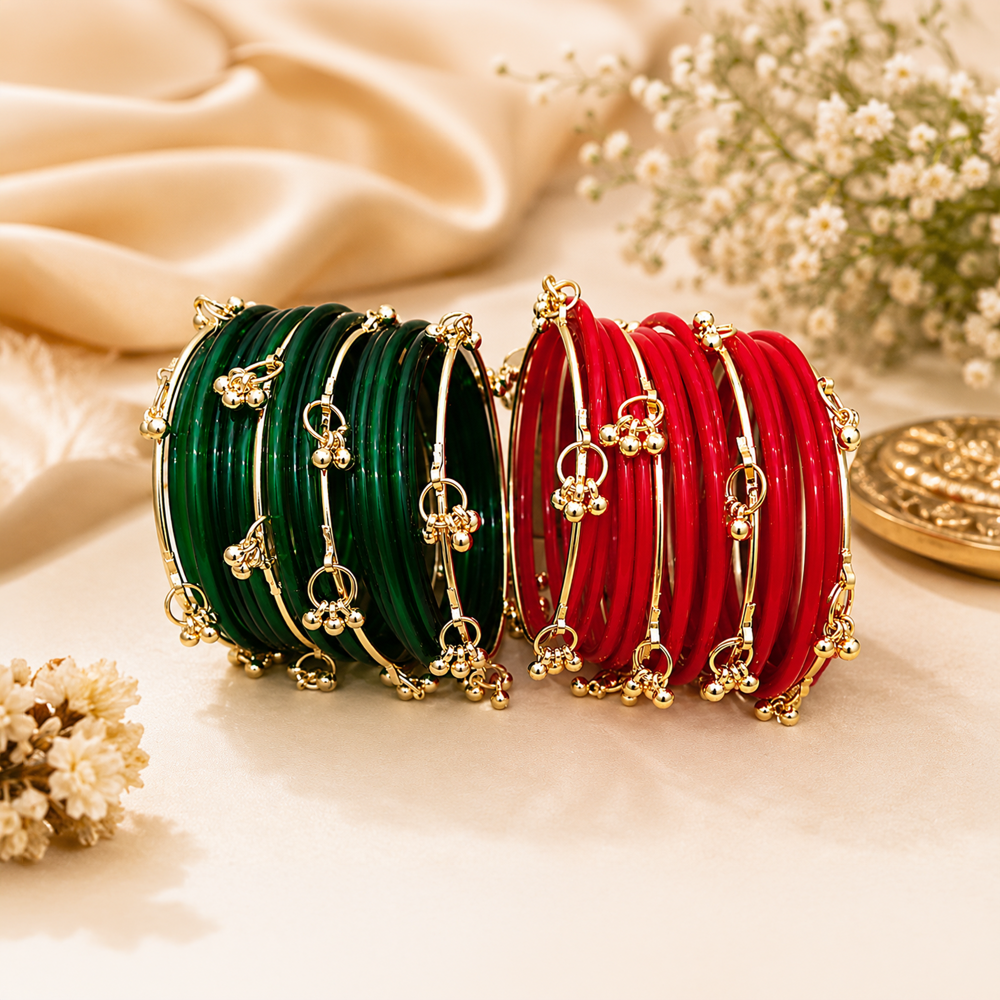 Aarunya Creations Glass Bangle Set With Kashmiri Bangles (Red, Green) Price  - Buy Online at ₹279 in India