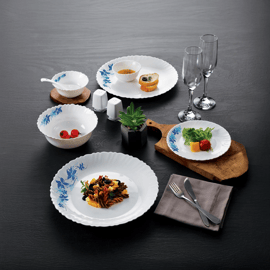 Cello Opalware 16 Pcs Dazzle Swirl Dinner Set (Blue, White) Price