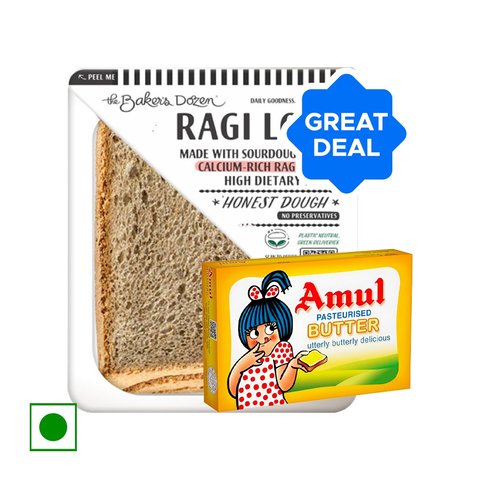 Amul Salted Butter + The Baker's Dozen Ragi Multigrain Bread Combo ...