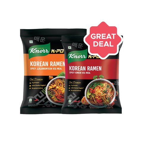 Knorr Korean Ramen Spicy Kimchi Veg Flavoured Instant Noodles + Korean
