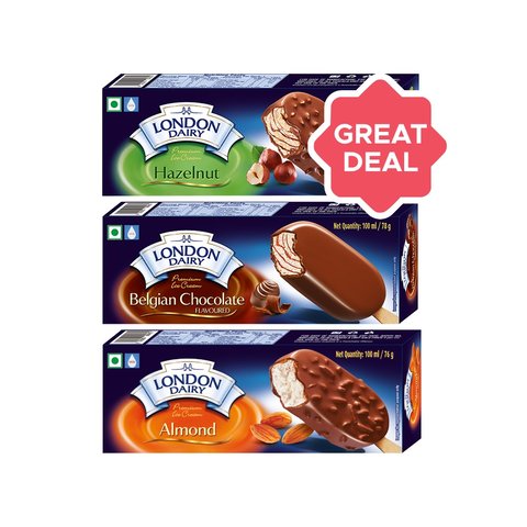 London Dairy Belgian Chocolate Ice Cream Stick + Chocolate Hazelnut Ice