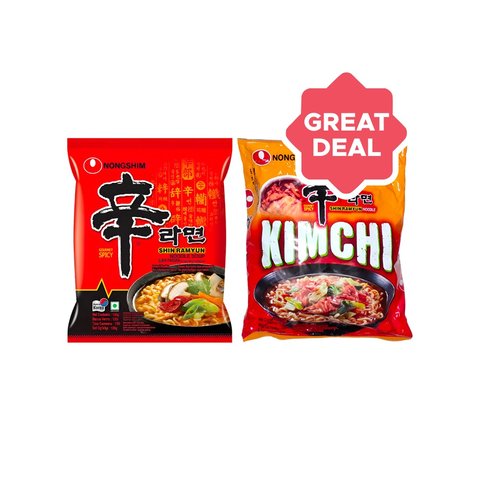 Nongshim Shin Ramyun Spicy Flavoured Instant Noodle Soup + Kimchi ...