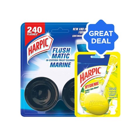 Harpic Flushmatic In-Cister Toilet Cleaner Block (Marine) + Harpic