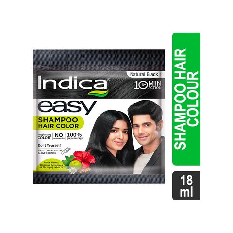 10 Pièces Indica Easy 10 Minutes - Couleur Cheveux Brun Foncé - Shampooing Colorant Naturel - Exp. Mai 2027