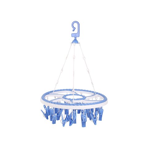 Creative Space Round Plastic Cloth Hanger with 24 Clips (White & Blue ...