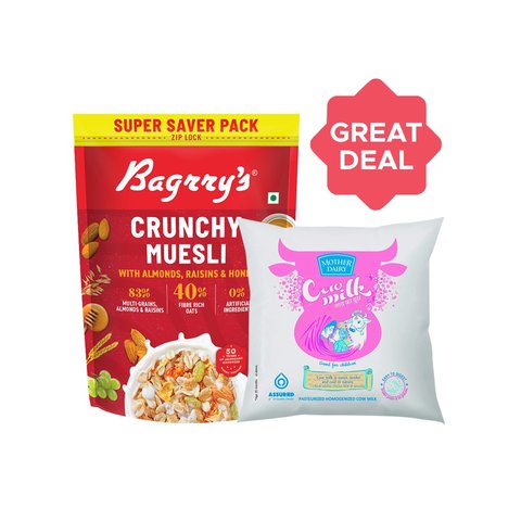 Cow Raisins Mother Dairy Cow Milk + Bagrry's Crunchy Muesli With Almonds, Raisins ...