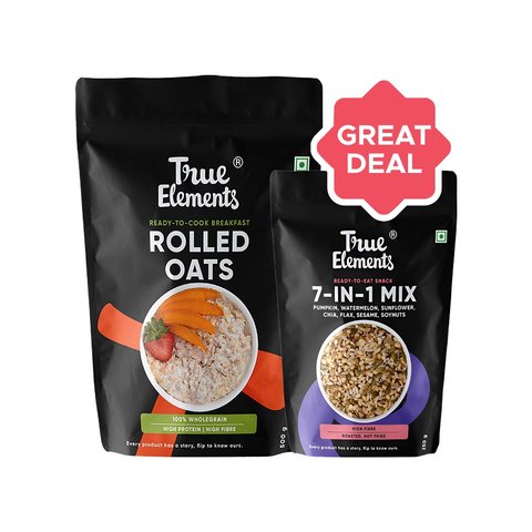 True Elements 7 in 1 Roasted Seeds Mix + Wholegrain Rolled Oats Combo ...