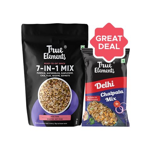 True Elements 7 in 1 Roasted Seeds Mix + Delhi Chatpata Mixture Namkeen ...