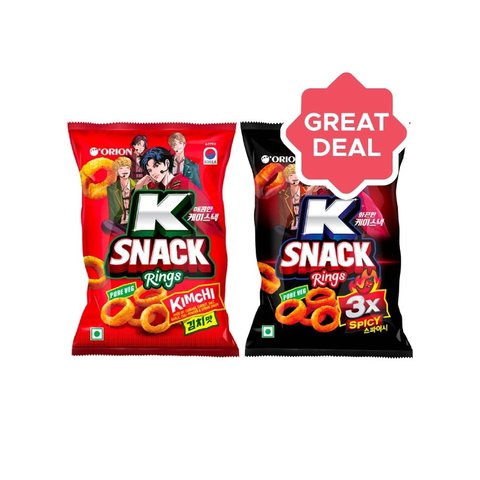Orion K Snack Kimchi Onion Rings + K Snack Ring Puffs 3X Spicy Combo ...