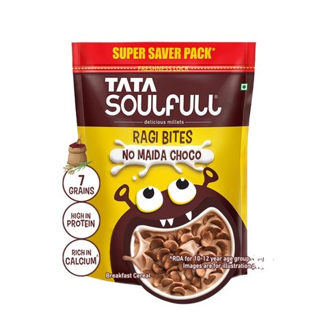 Tata Ragi Powder Tata Soulfull Ragi Bites Choco 7 Grains Kids Breakfast Cereal (No Maida ...