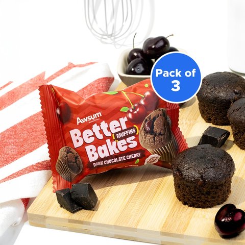 Awsum Better Bakes Dark Chocolate Cherry Muffin - Pack of 3 Price - Buy ...