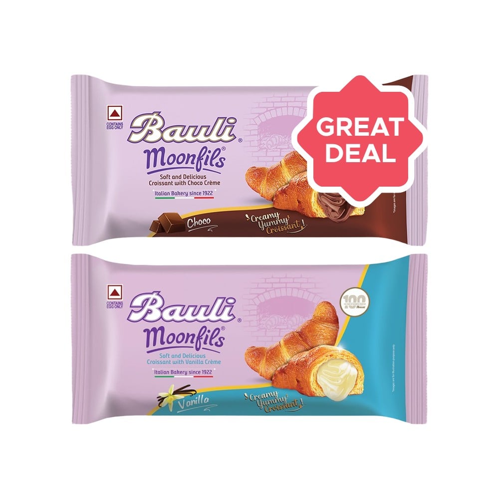 Bauli Moonfils Chocolate Crème Croissant + Moonfils Vanilla Crème Soft ...