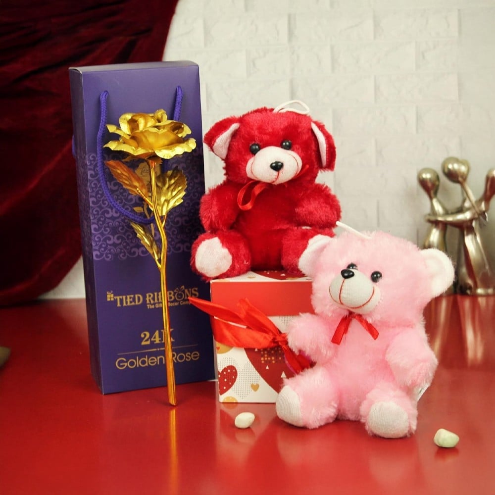Tied Ribbons 24k Gold-Plated Rose & Teddy Bear Gift Set Price - Buy ...
