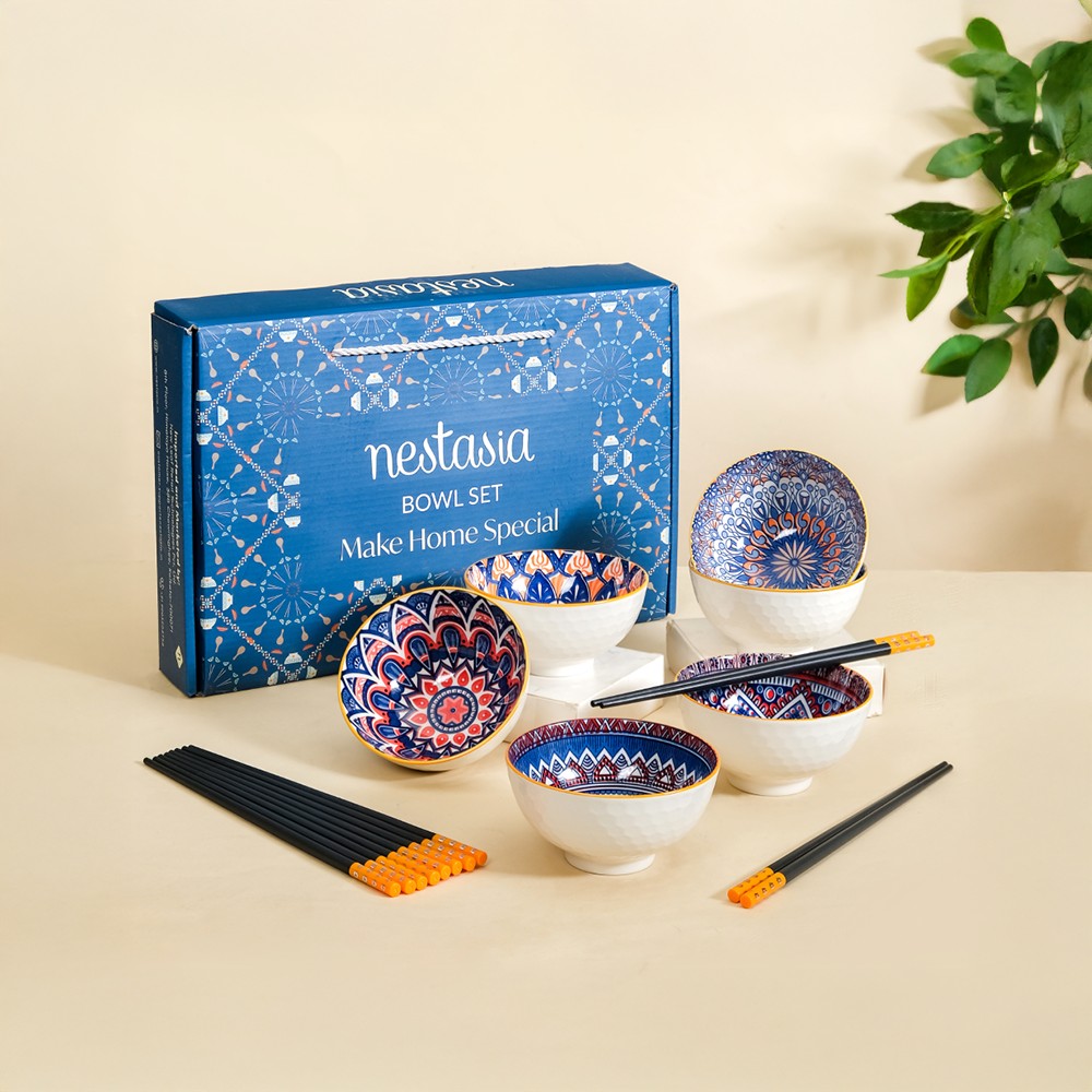 Nestasia Ceramic Mandala Bowl Set With Chopsticks (Multicolour) Price ...