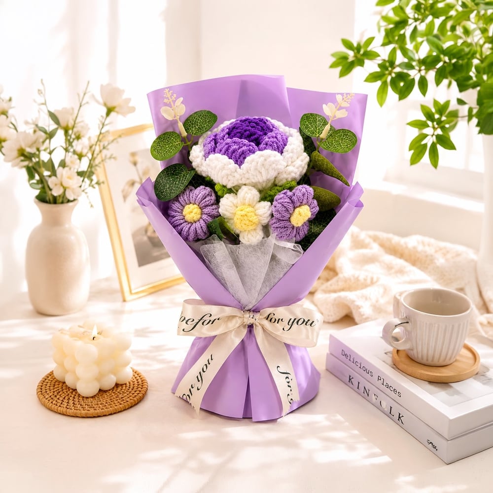 Tied Ribbons Purple Crochet Flower Bouquet Price - Buy Online at Best ...