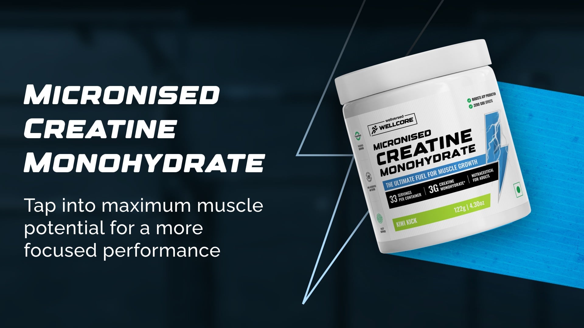 Wellcore Micronised Creatine (Kiwi Kick) 122g - Image 1