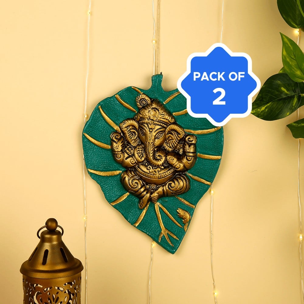 Satvik Ganesh Leaf Shaped Wall Hanging - Pack of 2 Price - Buy Online ...