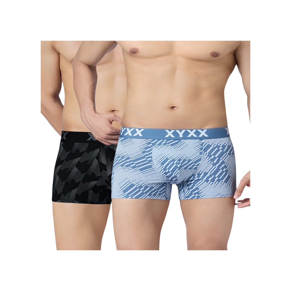XYXX Printed Trunks for Men (Cascade Blue & Chevron Black) Price