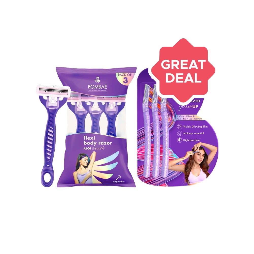 Indian Razor Pack Bombae Vitamin E & Aloe Disposable Women's Razor - Pack of 3 + Glam Up ...